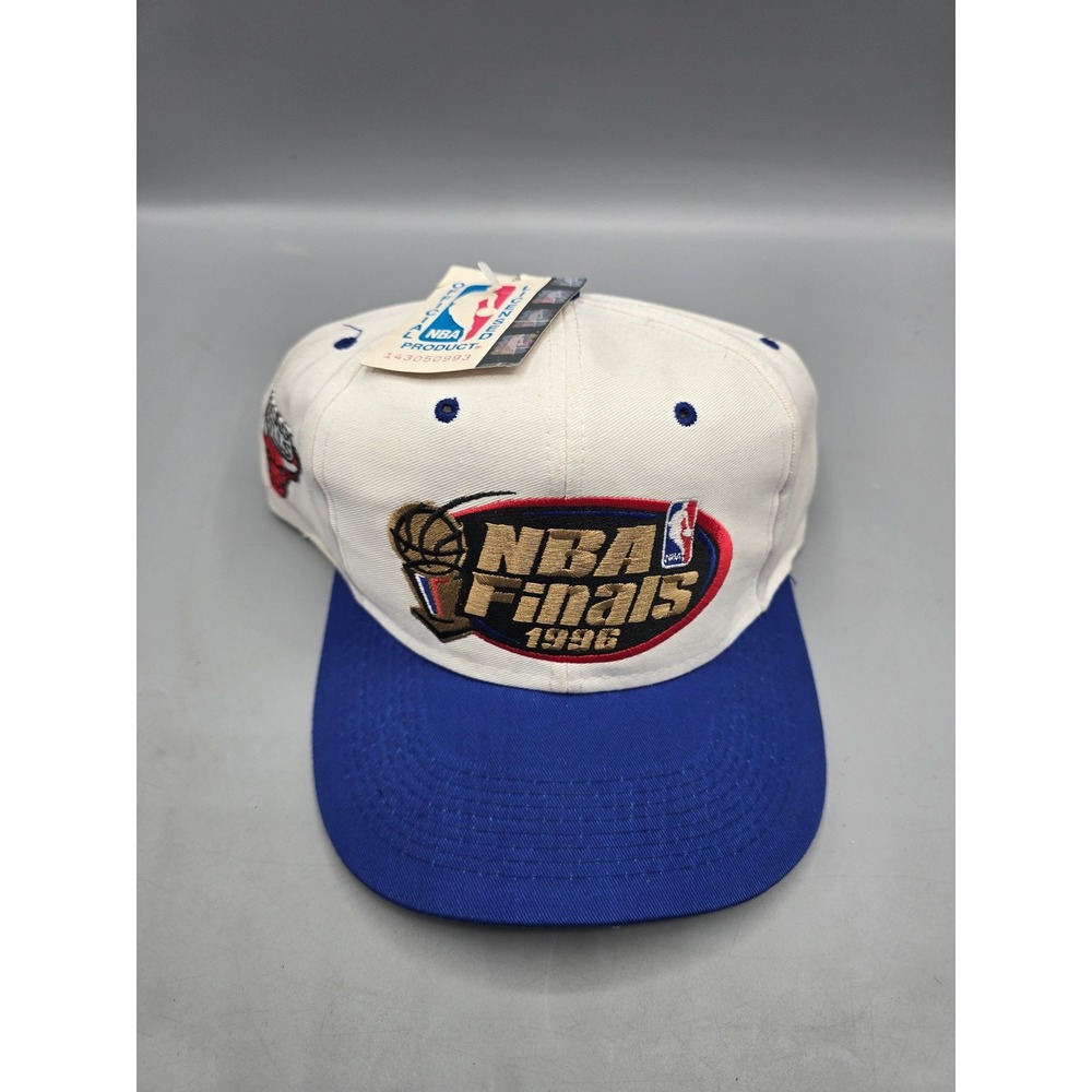 Vintage 1996 NBA Finals Chicago Bulls Snapback Hat Cream Blue NWT Deadstock Cap